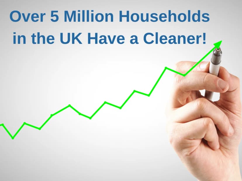 Market-stat graphic with the headline 'Over 5 Million Households in the UK Have a Cleaner!' above a hand drawing a rising green line chart with a marker pen, illustrating the long-term demand underpinning Diamond Home Support territories