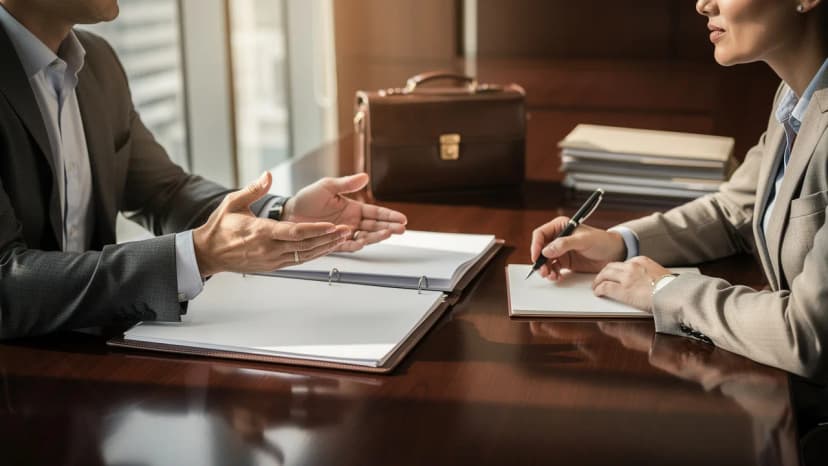 Business professionals reviewing a franchise agreement together at an office meeting