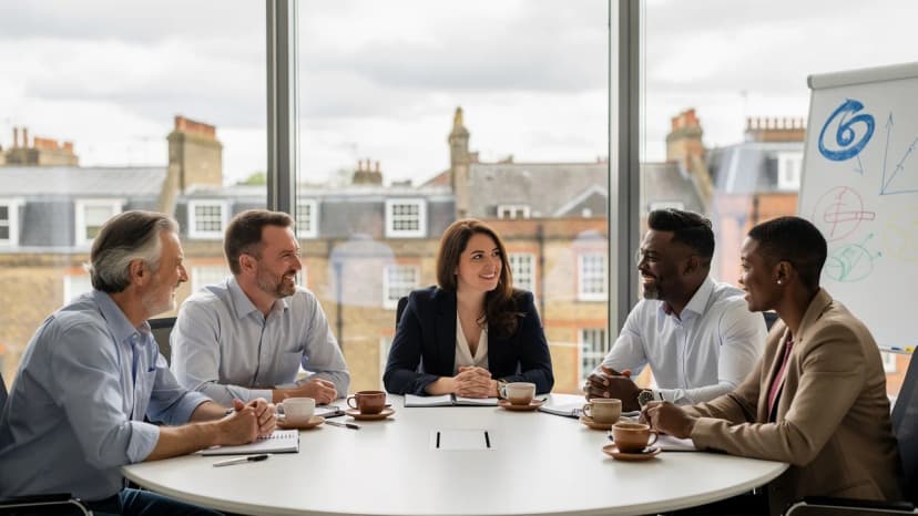Franchise network members collaborating in a UK business meeting