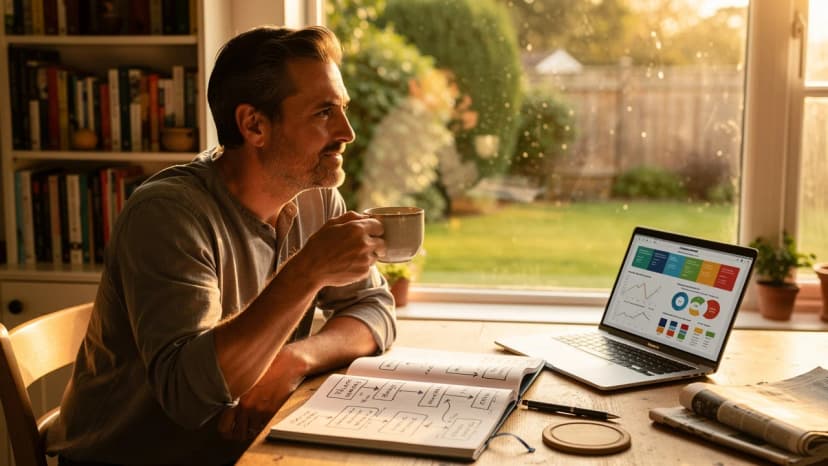 Entrepreneur weighing up franchise versus independent business options at a desk