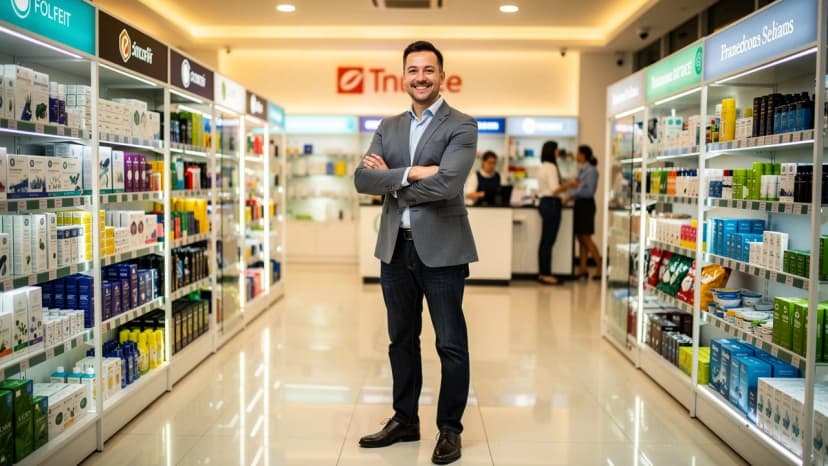 Confident UK franchise owner standing proudly inside their new franchise business