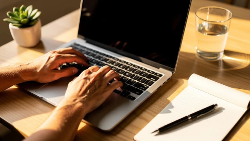 UK franchisee keeping digital tax records on a laptop in a home office workspace